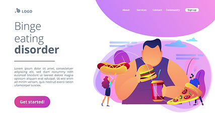 Image showing Overeating addiction concept landing page.