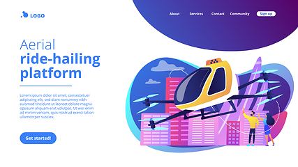 Image showing Aerial taxi service concept landing page.