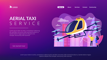 Image showing Aerial taxi service concept landing page.