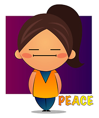 Image showing Girl with brown ponytail and purple background feeling peace, il