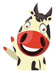 Image showing Cow cheerfully waving, illustration, vector on white background.