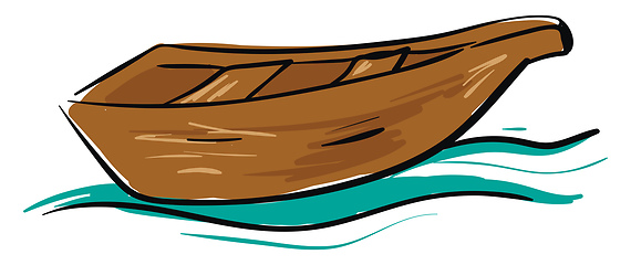 Image showing  A wooden boat in water , vector or color illustration.