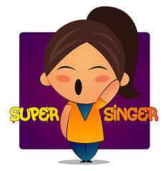 Image showing Singing girl with brown ponytail and purple background, illustra