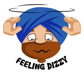 Image showing Muslim human emoji feeling dizzy, illustration, vector on white 