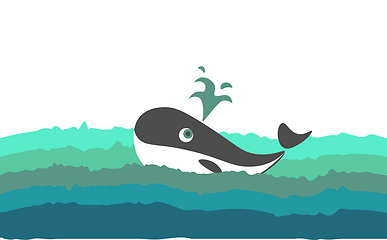 Image showing Painting of a whale swimming on the water surface, vector or col