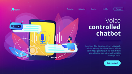 Image showing Chatbot voice controlled virtual assistantconcept landing page.