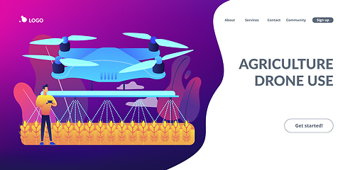 Image showing Agriculture drone use concept landing page.