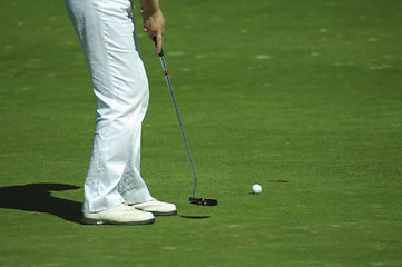 Image showing Golfer putting a golf ball