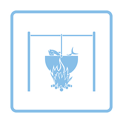 Image showing Icon of fire and fishing pot