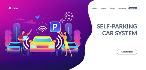 Image showing Self-parking car system concept landing page.