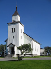 Image showing Andenes church at summer with a clear blue sky