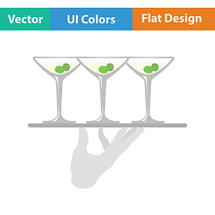 Image showing Waiter hand holding tray with martini glasses icon