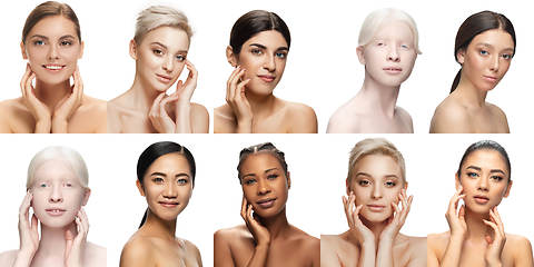 Image showing Multi-ethnic beauty. Different ethnicity and beautiful women with heterochromia isolated on white background
