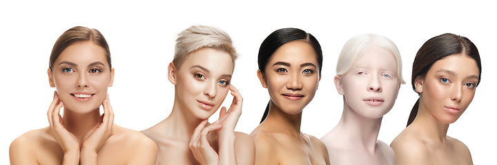 Image showing Multi-ethnic beauty. Different ethnicity and beautiful women with heterochromia isolated on white background