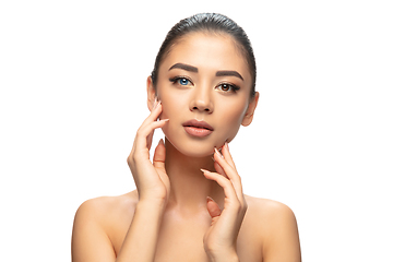 Image showing Beautiful asian woman with heterochromia isolated on white studio background