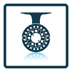 Image showing Icon of Fishing reel  on gray background, round shadow