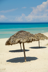 Image showing Parasols on exotic beach Cuba