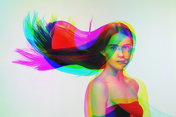 Image showing Multiple portrait with glitch duotone effect