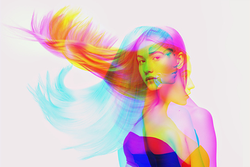 Image showing Multiple portrait with glitch duotone effect