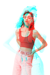 Image showing Multiple portrait with glitch duotone effect