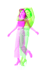 Image showing Multiple portrait with glitch duotone effect