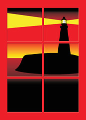 Image showing Illustration of a lighthouse at sunset