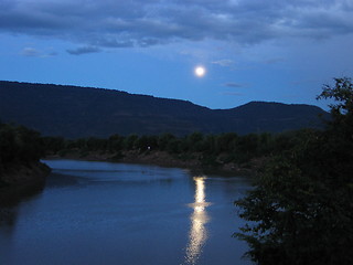 Image showing Moon over the Mekong. Laos