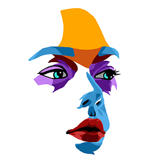 Image showing Face of beautiful woman painted by vibrant colors on white studio background
