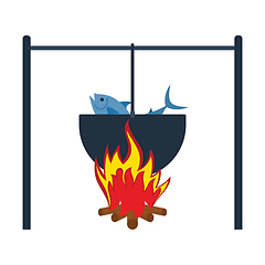 Image showing Icon of fire and fishing pot