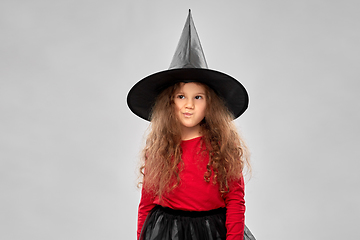 Image showing girl in black witch hat on halloween