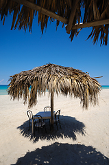 Image showing Parasol on exotic beach