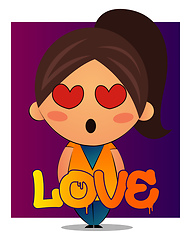 Image showing Girl with brown ponytail is in love illustration, vector on whit