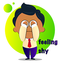 Image showing Shy boy in a suit with curly black hair covering eyes, illustrat