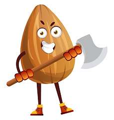 Image showing Almond with an axe in his hands, illustration, vector on white b