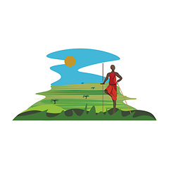 Image showing A tall Maasai warrior watching over grasslands, vector or color 