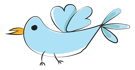 Image showing little blue bird with yellow beak, vector or color illustration.