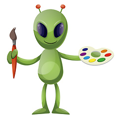 Image showing Alien with paintbrush, illustration, vector on white background.