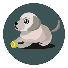 Image showing Puppy with ball, vector or color illustration.