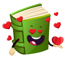 Image showing Green book is in love, illustration, vector on white background.