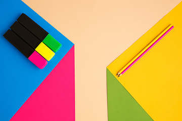 Image showing Stationery in bright pop colors with visual illusion effect, modern art