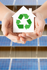 Image showing hands holding house with recycling symbol