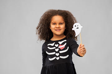 Image showing girl in black halloween dress with skeleton bones