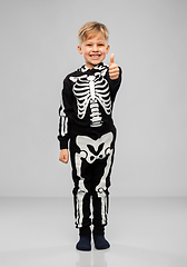 Image showing boy in black halloween costume showing thumbs up