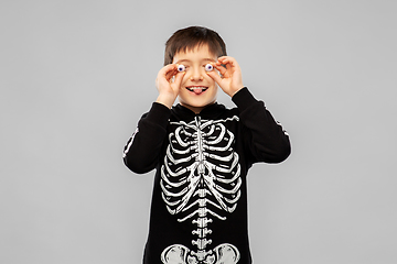 Image showing boy in halloween costume of skeleton with eyeballs