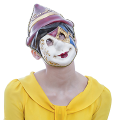 Image showing Portrait of a Young Woman with a Pinocchio Mask