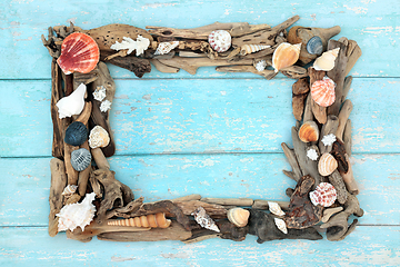 Image showing Driftwood and Seashell Abstract Background Border