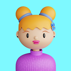 Image showing 3D cartoon avatar of smiling young caucasian woman.