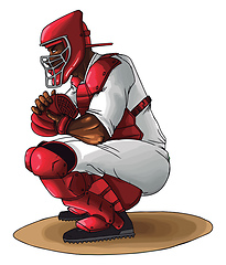 Image showing Baseball catcher ready to catch the ball, illustration, vector o