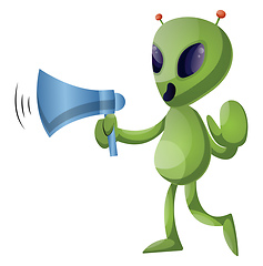 Image showing Alien with megaphone, illustration, vector on white background.