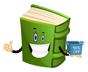 Image showing Green book is announcing discount, illustration, vector on white